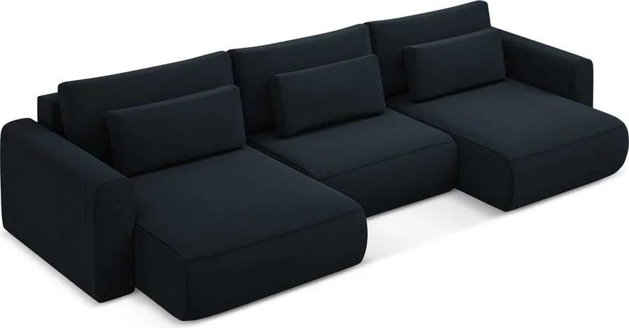 Divano angolare blu scuro allungabile/con contenitore (a U) con rivestimento in velluto Kapua – Makamii