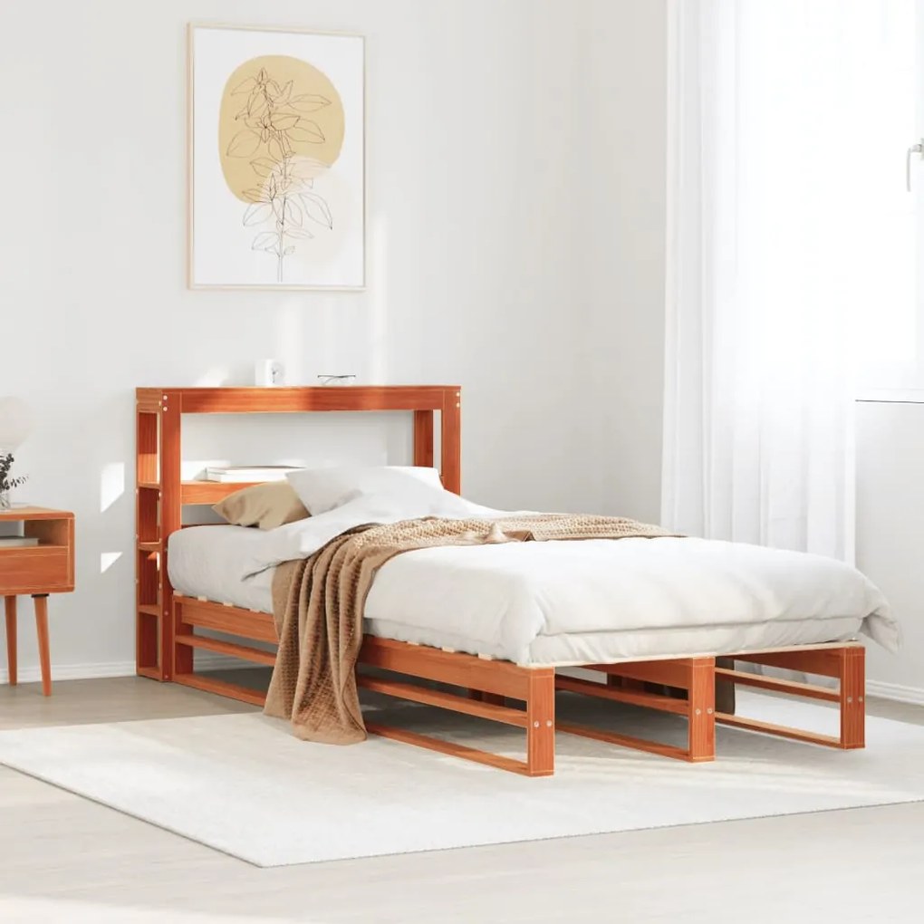 Letto Senza Materasso Marrone Cera 90x190 Cm İn Legno Di Pino /