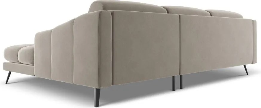 Divano angolare beige (con penisola a destra) con rivestimento in velluto Nalu – Makamii