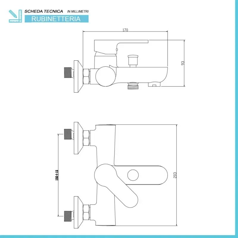 Miscelatore vasca cromato con duplex e kit doccia serie Paco