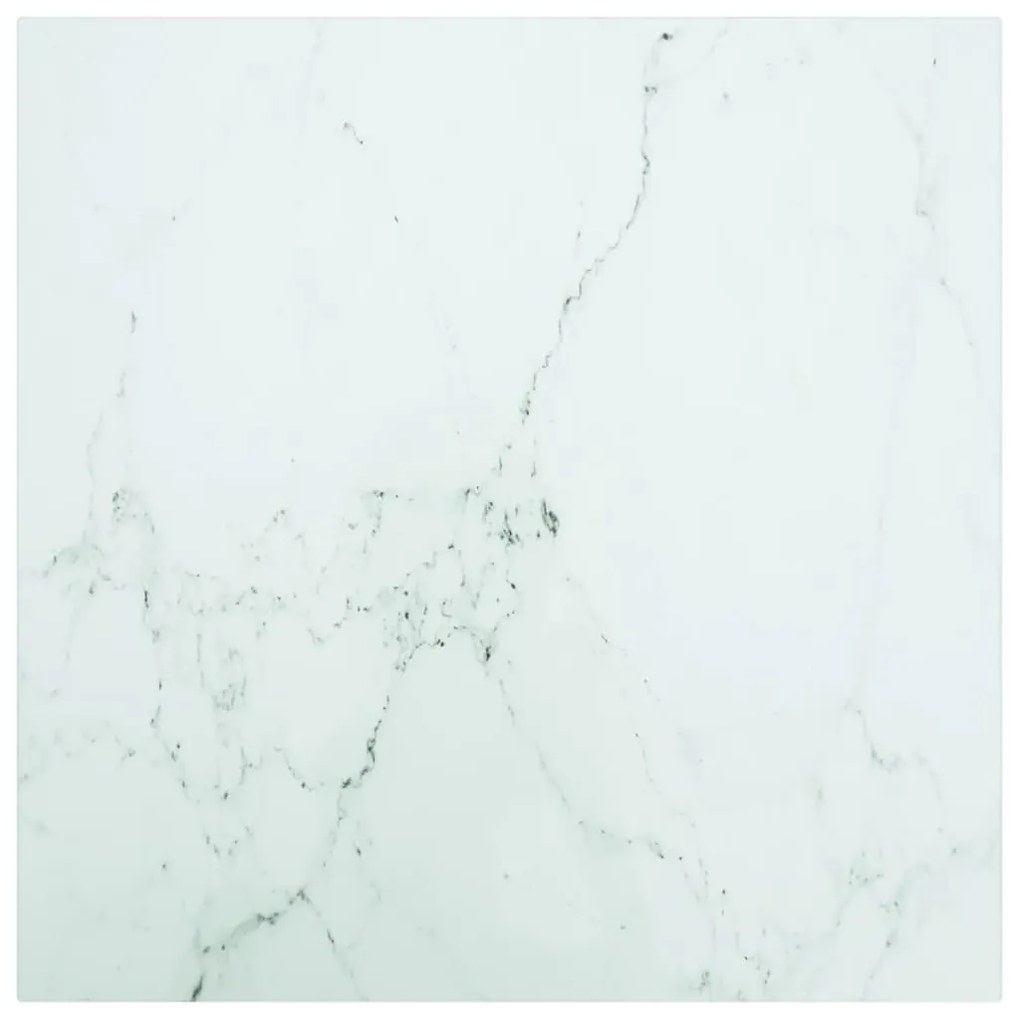 Piano Tavolo Bianco 50x50 Cm 6 Mm Vetro Temperato Design Marmo /