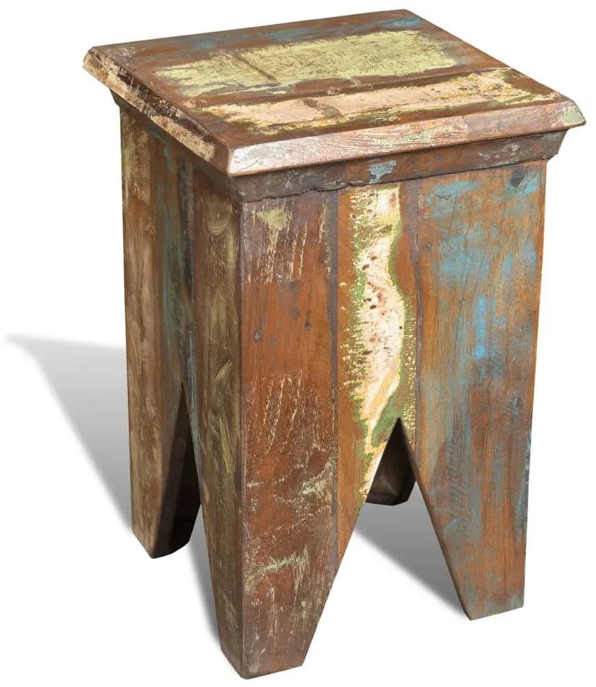 Sgabello İn Legno Massello Di Recupero /