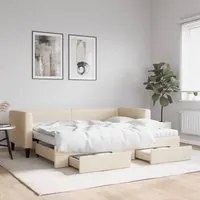 Divano Letto Estraibile con Cassetti Crema 80x200 cm in Tessuto 3196631