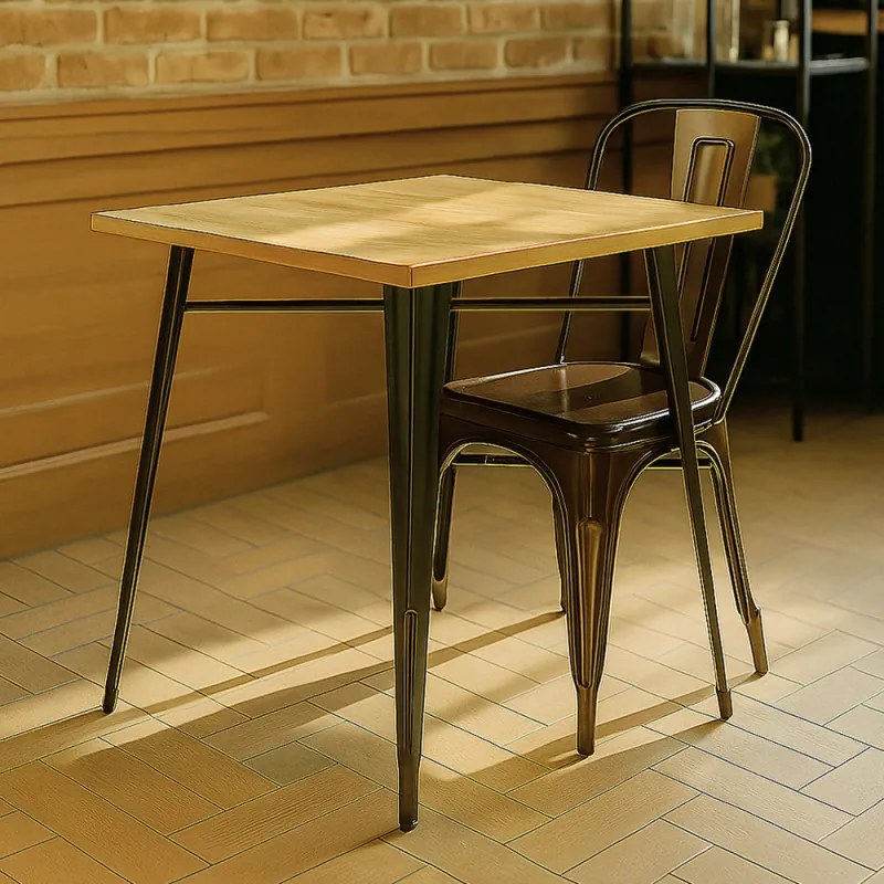 Tavolo Torix Quadrato Legno Naturale 80 cm - Nero