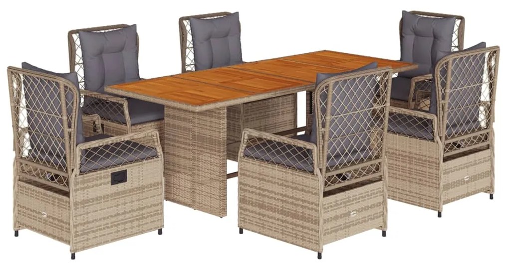 Set da pranzo da giardino 7 pz con cuscini beige in polyrattan