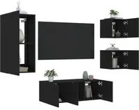 Mobili TV a Muro con LED 5pz Neri in Legno Multistrato 3216826