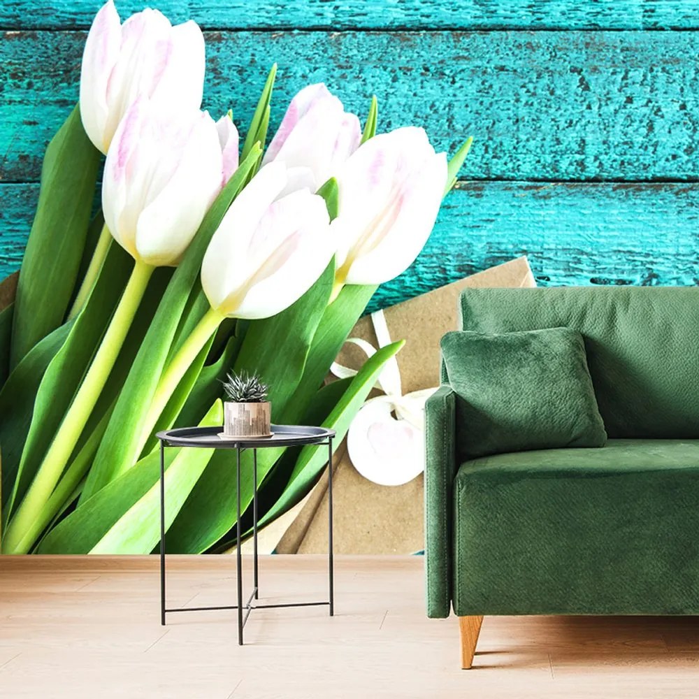 Carta da parati – Bouquet di tulipani con un messaggio