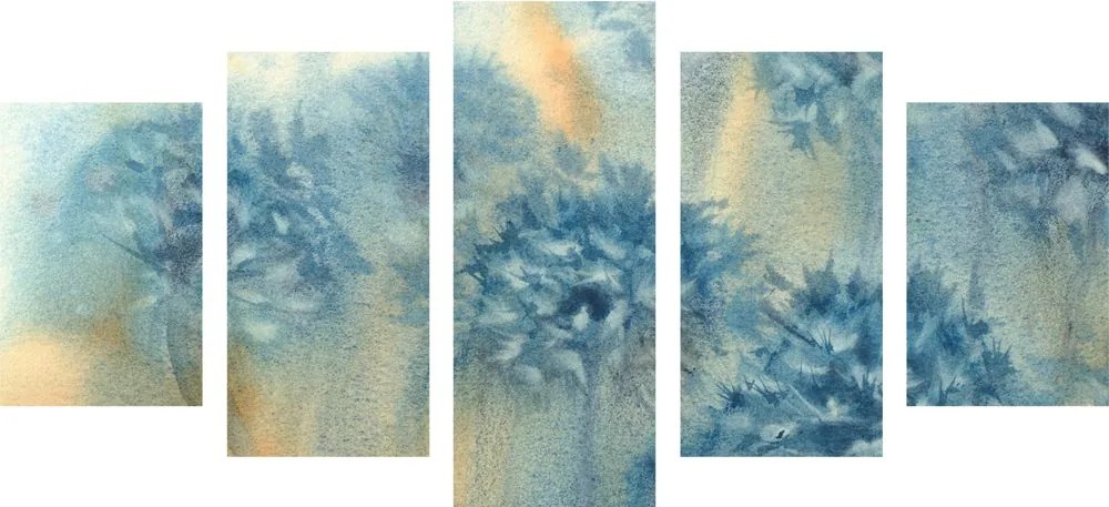 Quadri 5 pezzi – Dente di leone blu in acquerello