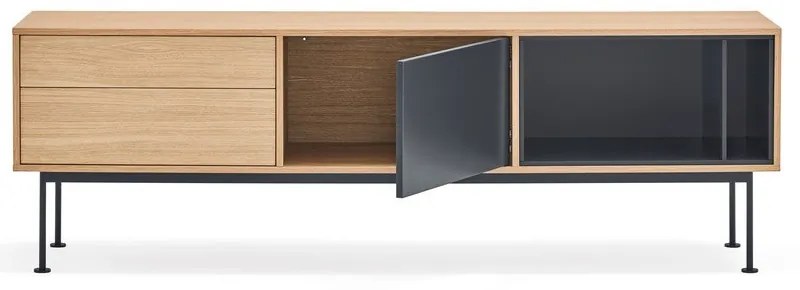 Cassettiera TV grigio antracite con impiallacciatura in rovere Yoko - Teulat