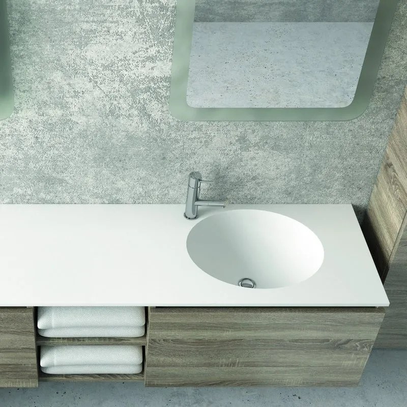 Kamalu - Composizione bagno 175cm, composta da mobile con lavabo doppio, due specchi led e colonna SP-175C