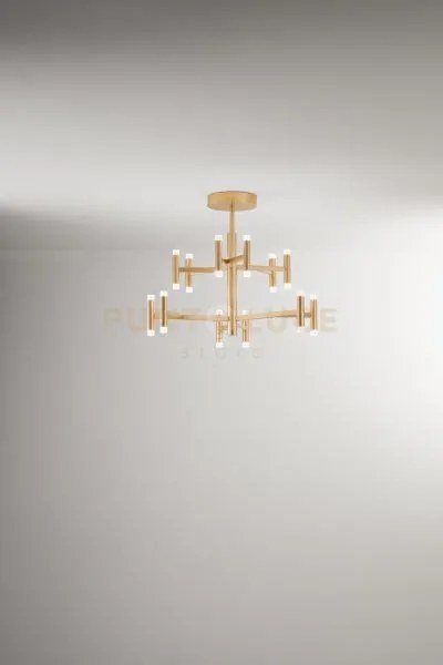 Lampadario  candles a soffitto in metallo e alluminio oro spazzolat...