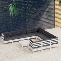 Set Divani da Giardino 11 pz con Cuscini Bianchi Legno di Pino cod mxl 44345