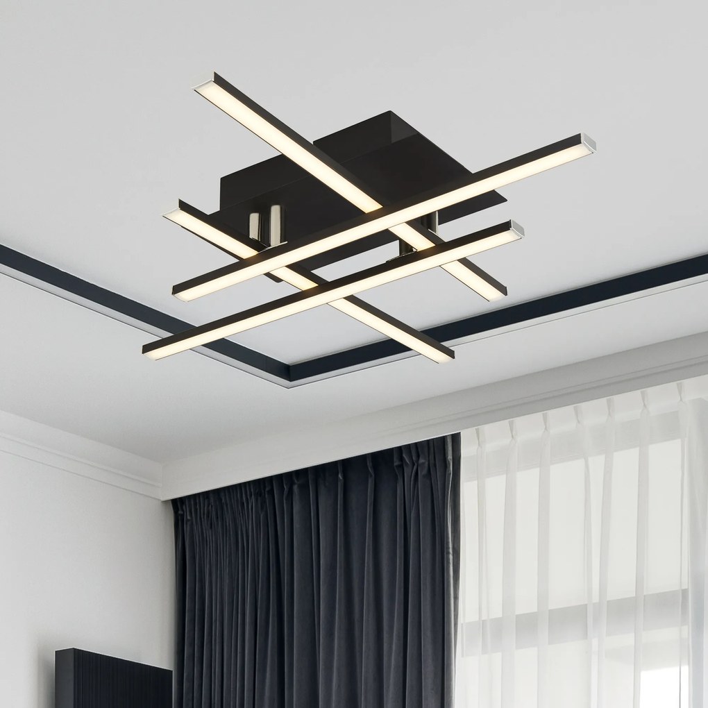 Plafoniera Moderno Matrice Acciaio Nero Policarbonato Bianco Led 19,3W 3000K