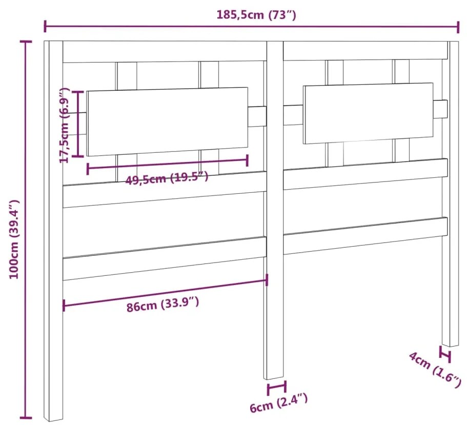 Testiera per Letto Bianca 185,5x4x100 cm Legno Massello di Pino