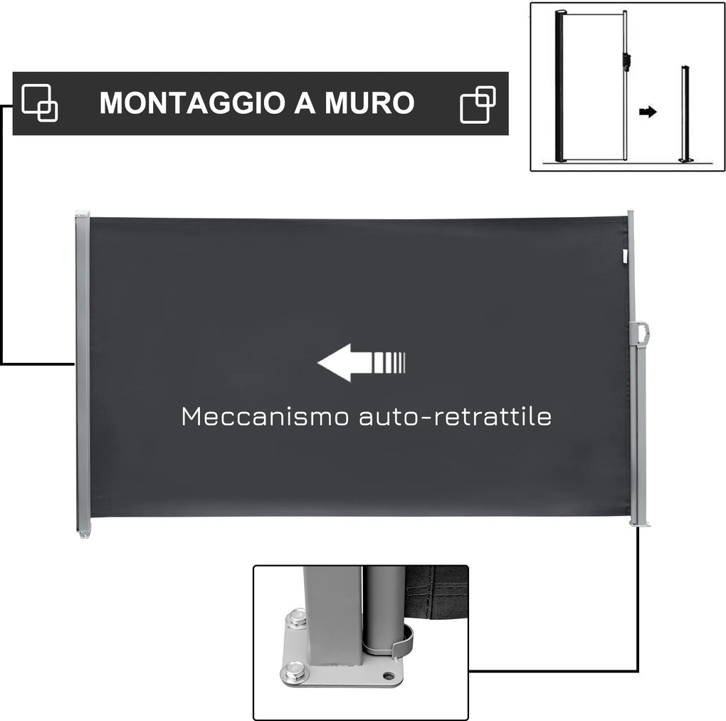 Frangivista da Giardino Estensibile 300x180A cm Poliestere Anti UV e Alluminio Grigio...
