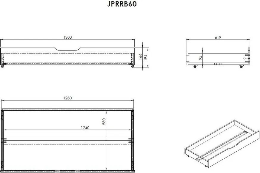 Letto da bambini regolabile bianco in pino massiccio con contenitore, materasso e rete inclusi Jumper - Vipack