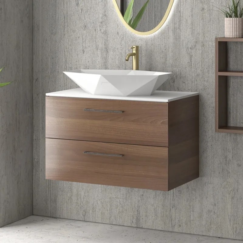 Mobile bagno 80 cm con due cassetti e piano solid surface EL-80SS - KAMALU