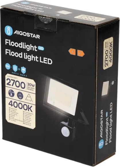 Aigostar - Proiettore LED con sensore, 30W, 230V, 4000K, IP65