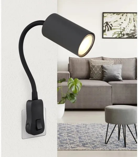 Globo 57911DPG - Faretto a parete con presa di corrente ROBBY 1xGU10/35W/230V nero