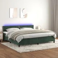 Letto a Molle con Materasso e LED Verde Scuro 200x200cm Velluto 3134366