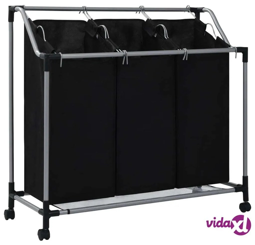 vidaXL Portabiancheria con 3 Sacchi in Acciaio Nero
