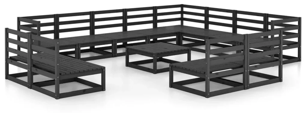 Set divani da giardino 13 pz nero in legno massello di pino