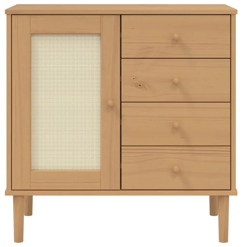 Credenza senja aspetto rattan marrone 80x40x80 cm massello pino