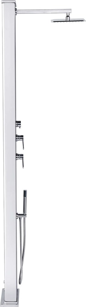 Doccia Solare Ibrida da Giardino 40L Miscelatore e Doccetta Lavapiedi Alluminio Metallizzato/Legno...
