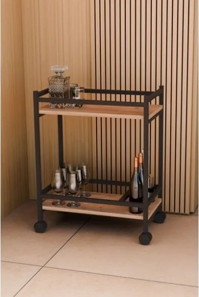 Carrello Portavivande Stile Industrial 60x34x76 Will Rovere