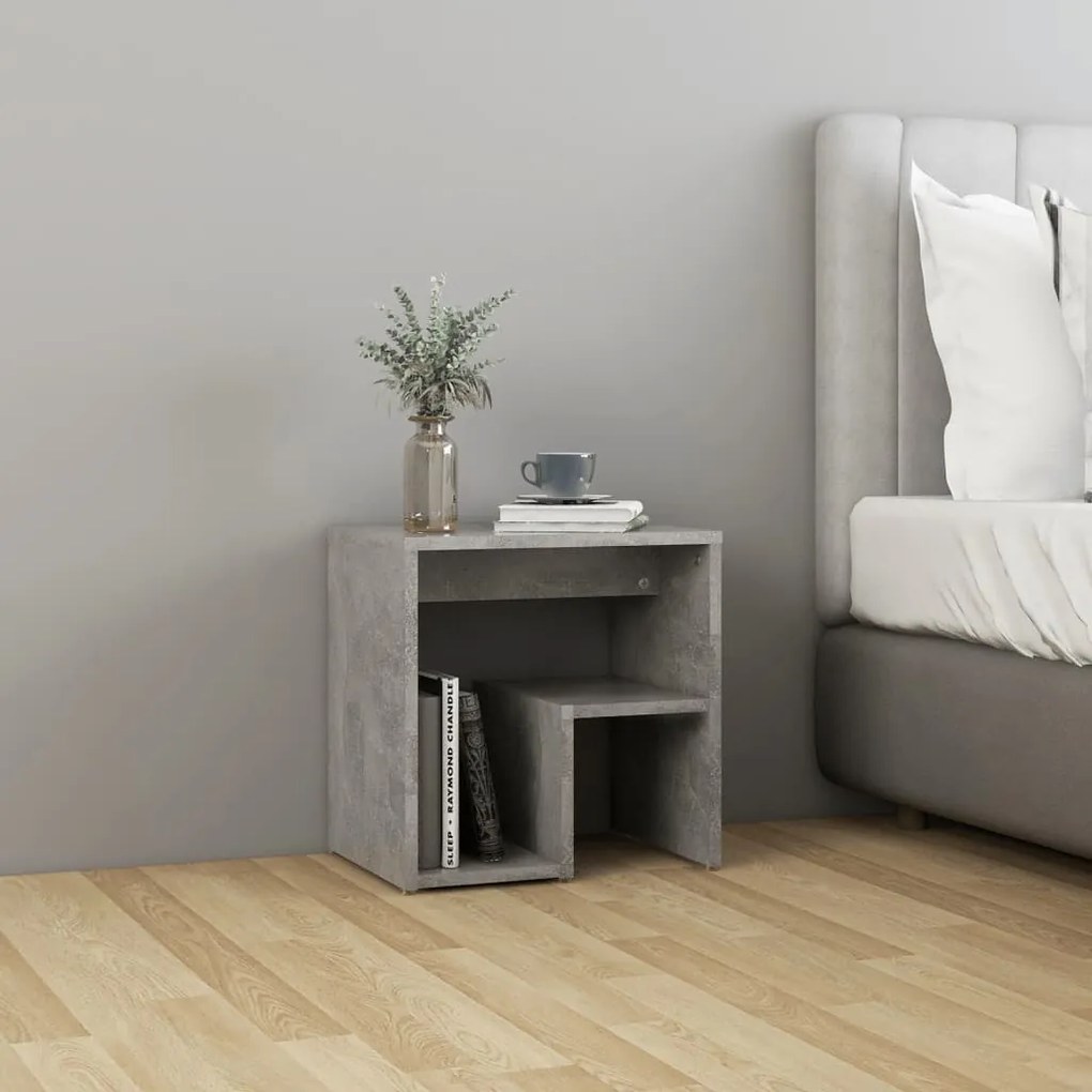 Comodino Grigio Cemento 40x30x40 Cm İn Legno Multistrato /