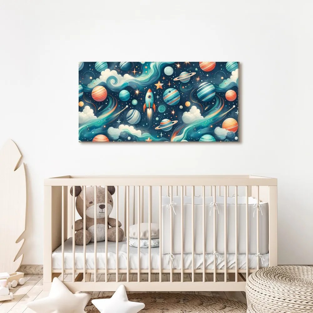 Quadro su tela – Razzo e pianeti nello spazio