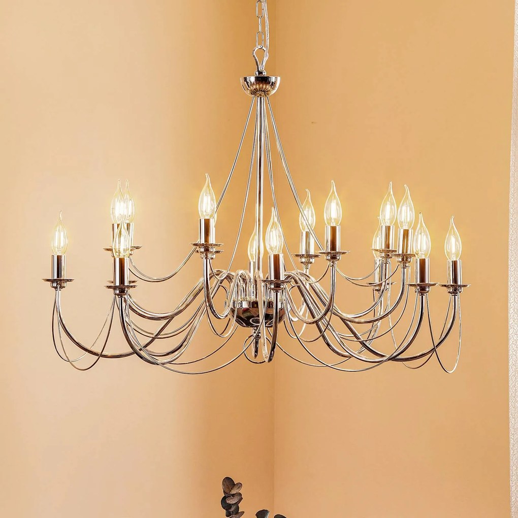 Domiluce Lampadario retrò, 16 luci, cromato