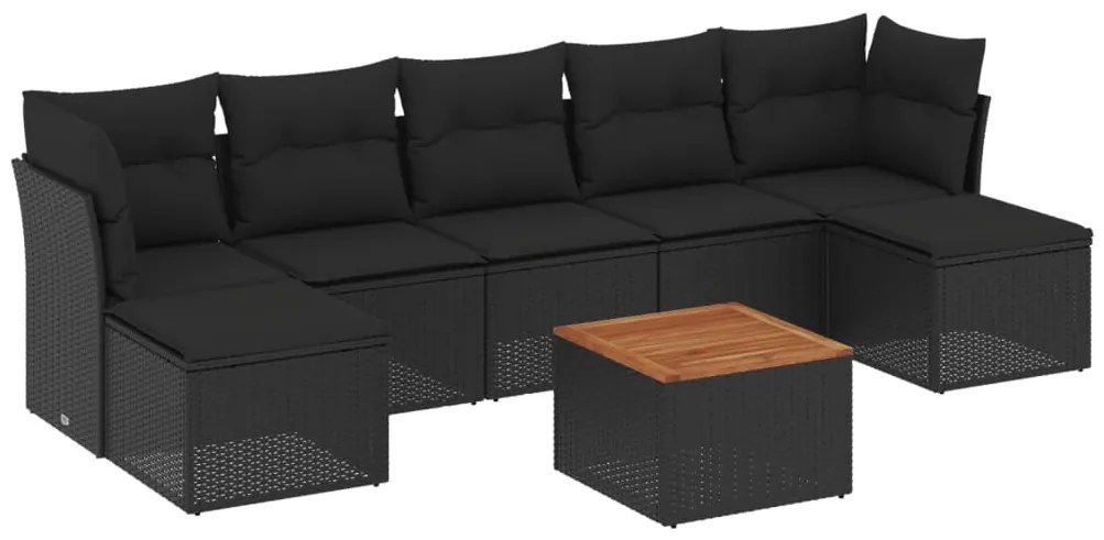 Set divani da giardino con cuscini 8 pz nero in polyrattan