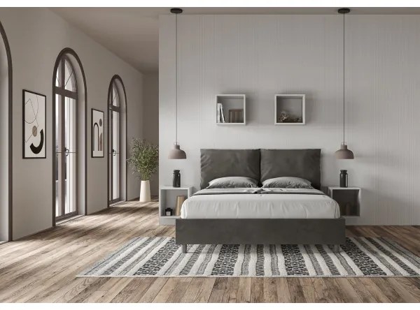 Letto contenitore da 160x190 in microfibra grigio Antea