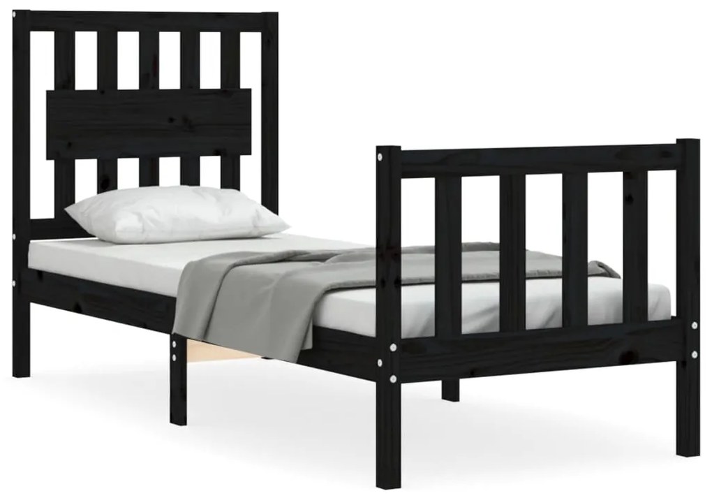 Giroletto con testiera nero 2ft6 small single in legno massello