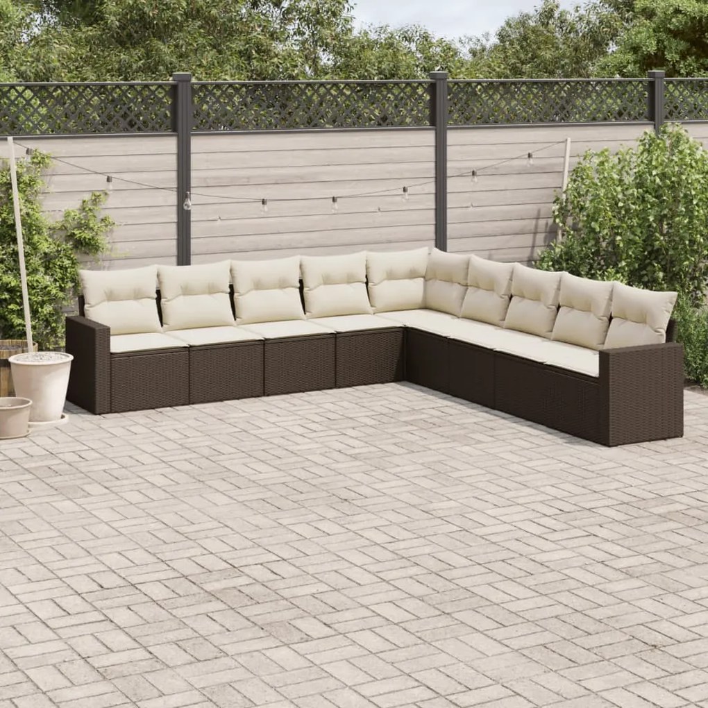 Set divani da giardino 9pz con cuscini marrone in polyrattan