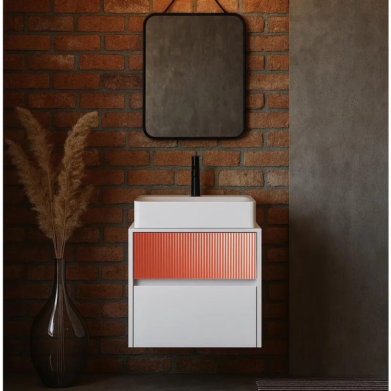 Mobile da bagno sospeso sotto lavabo L 59.5 x H 50 x P 45.5 cm bianco laccato opaco, 2 cassetti Niwa