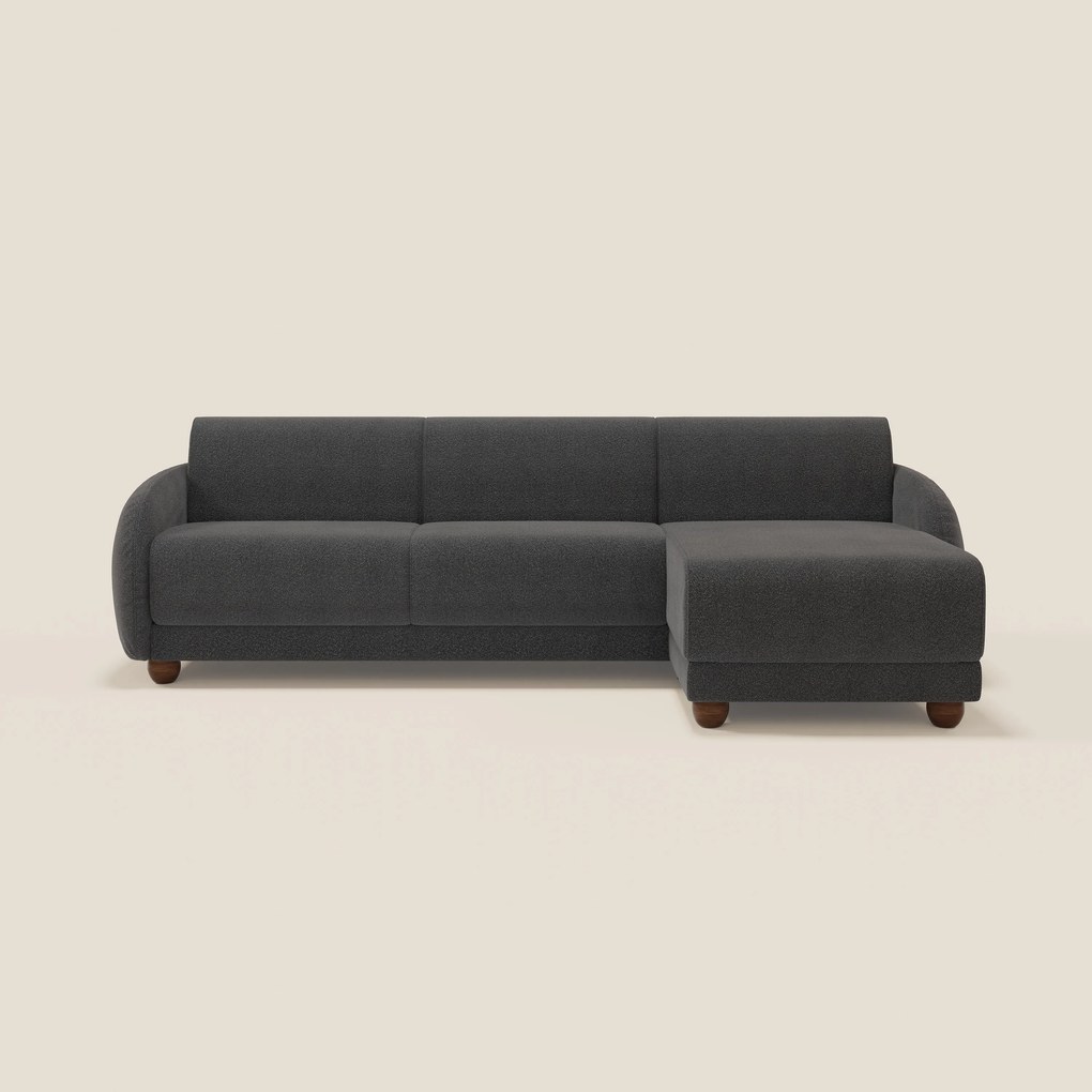 Giglio divano letto angolare con materasso alto 18 cm e penisola contenitore in morbido bouclé impermeabile T07 antracite