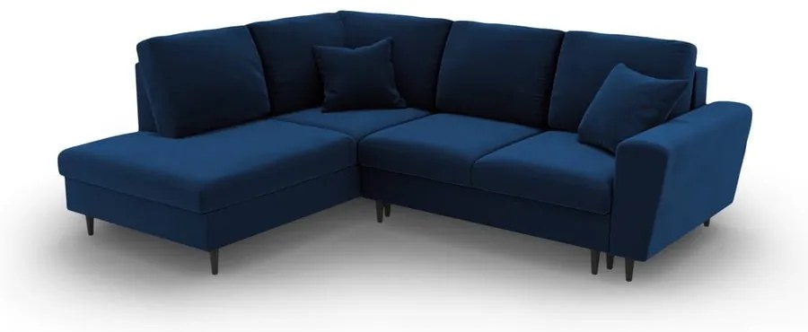 Divano angolare blu allungabile e con contenitore (con penisola a sinistra/a L) con rivestimento in velluto Kyoto – Cosmopolitan Design
