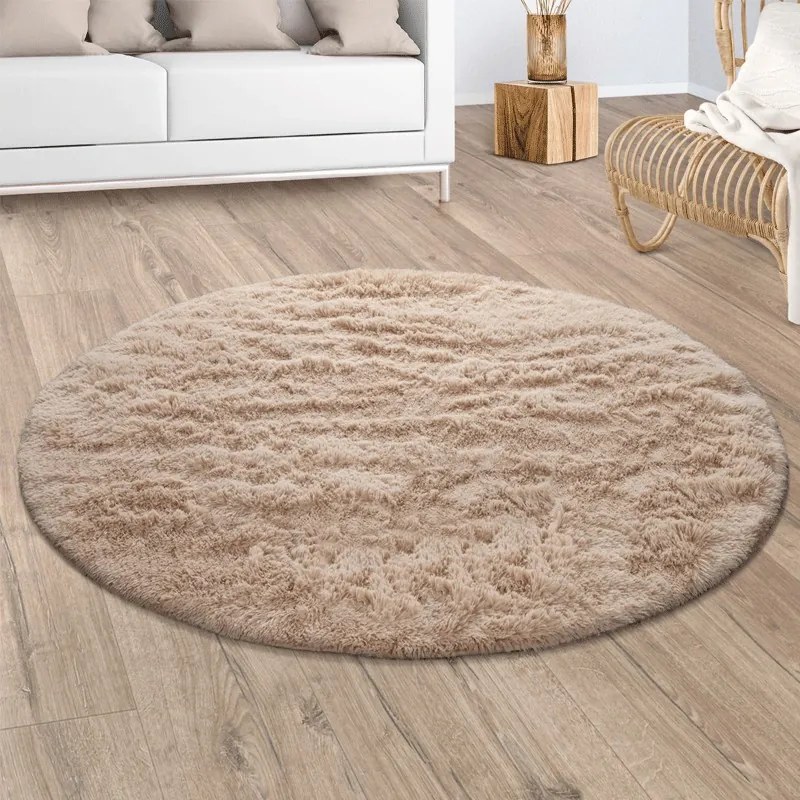 Tappeto Moderno Shaggy a pelo lungo Tinta Unita  Colore Beige, Dimensioni Tappeti cm 120 tondo