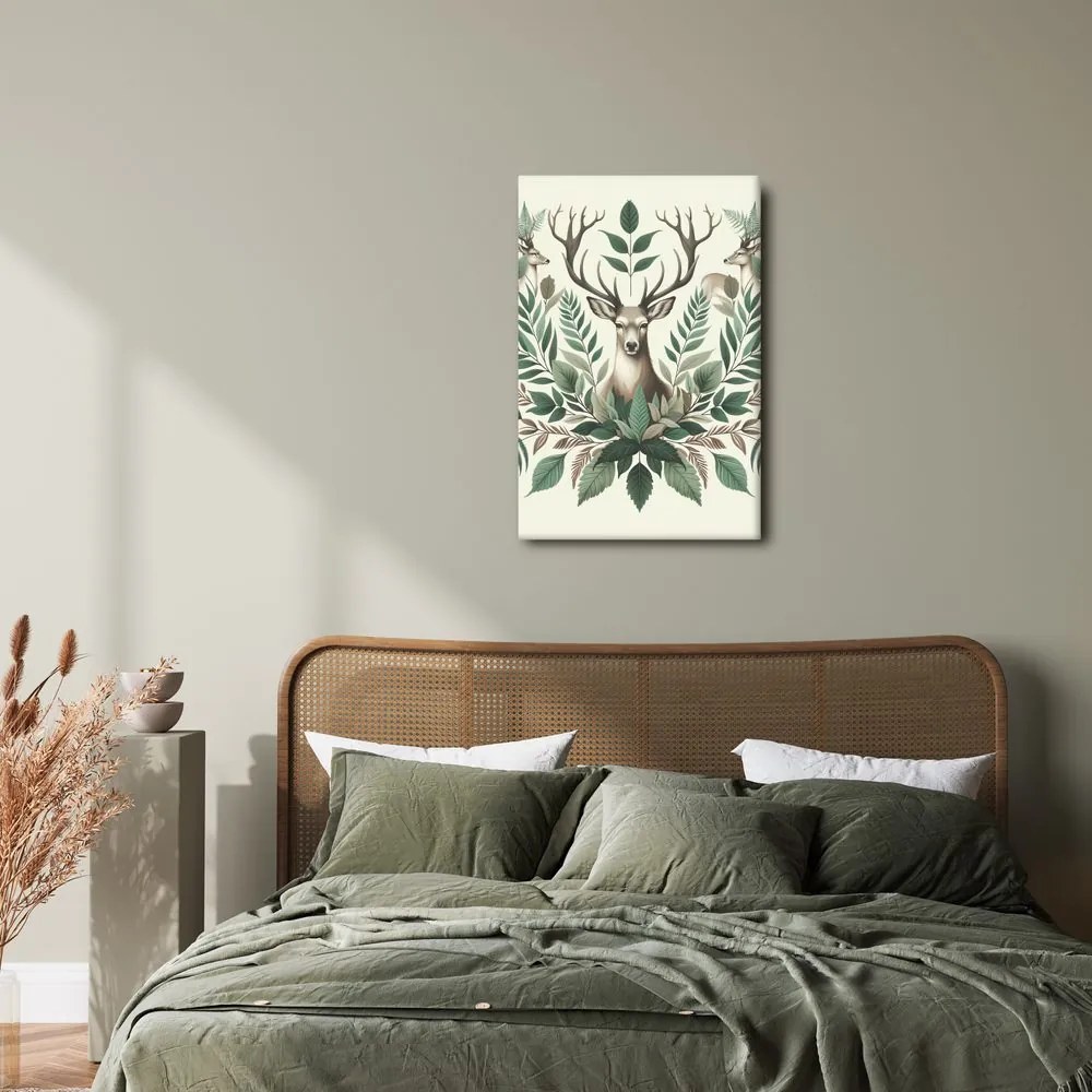 Quadro su tela – Re dei cervi nel verde
