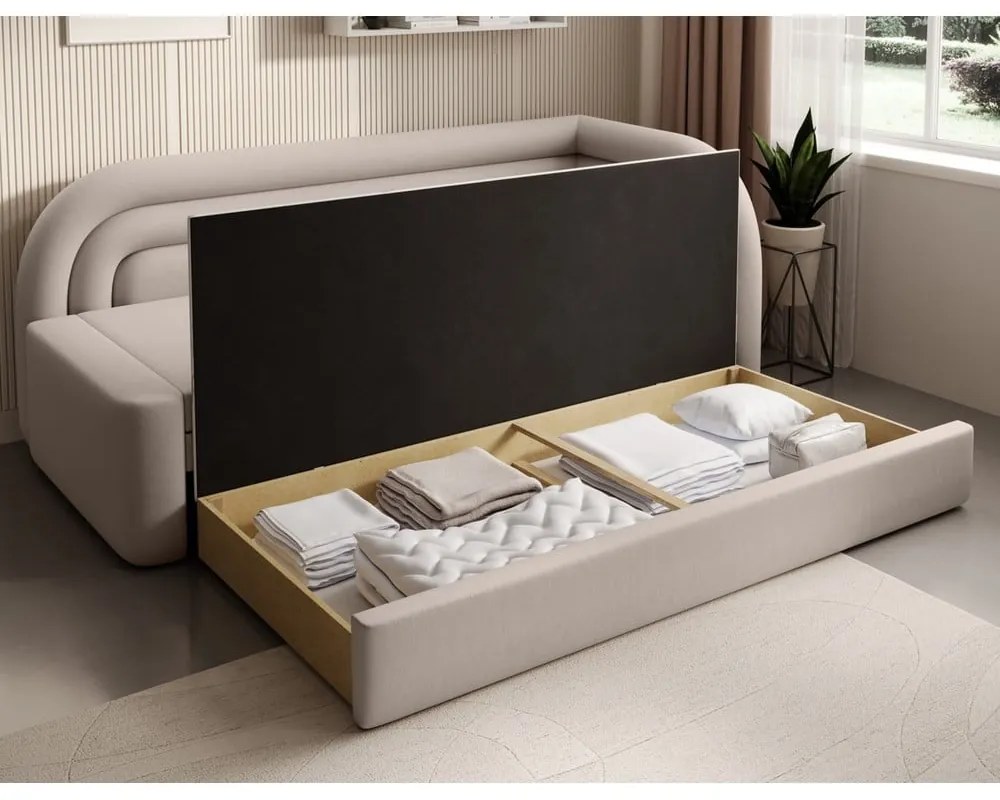 Divano beige allungabile/con contenitore con penisola a sinistra e rivestimento in velluto 223 cm Fabillo – ELTAP