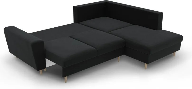 Divano angolare nero allungabile e con contenitore (con penisola a destra/a L) con rivestimento in velluto Kyoto – Cosmopolitan Design