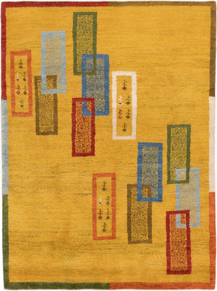 Gabbeh Tappeto 200 x 150 Giallo (Iran) Annodato A Mano