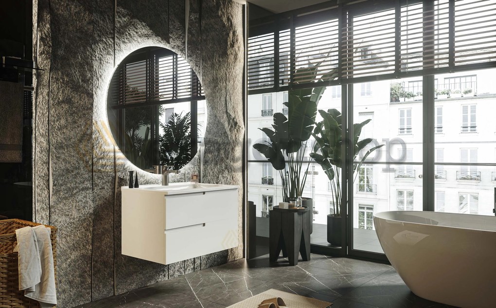 Mobile bagno Bianco opaco 70x46 Sorrento due cassetti con maniglia sinistra e lavabo in ceramica