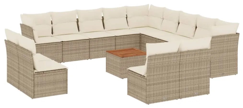 Set divani da giardino 14pz con cuscini in polyrattan beige