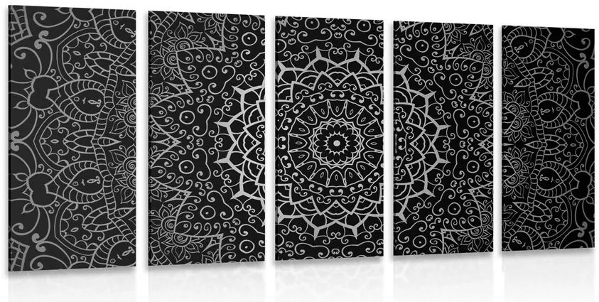 Quadri 5 pezzi – Mandala vintage in stile indiano in bianco e nero
