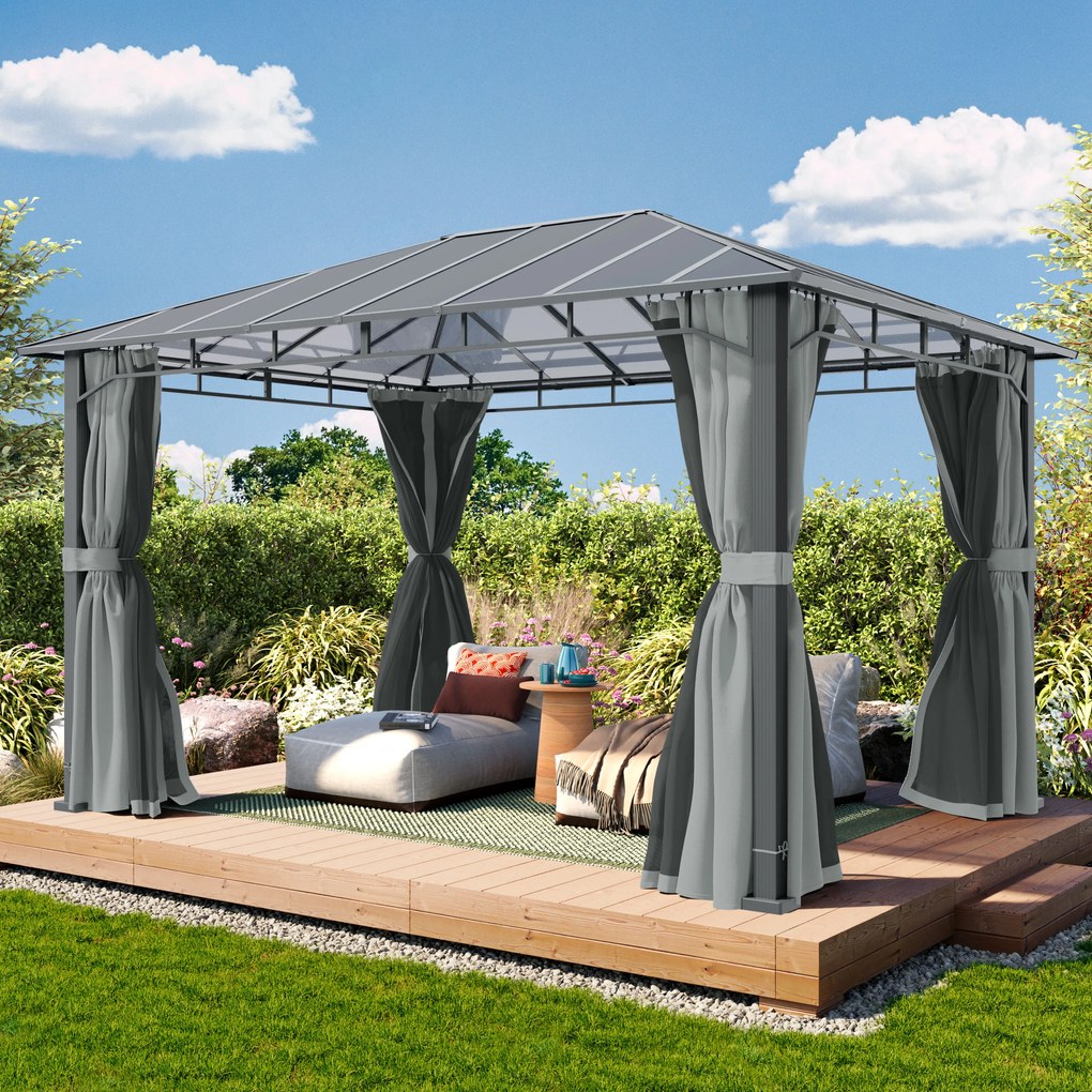 TOOLPORT Gazebo da giardino 3x4m, Hardtop, 4 teli laterali, mid grey - (300675)