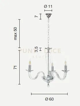 Lampadario ravel 3 luci attacco e14 bianco e cromo d.60cm