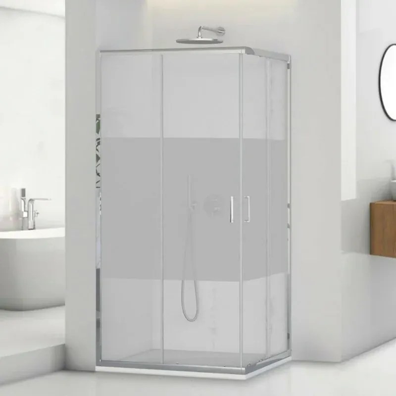 Box doccia angolare 80x100 in vetro temperato serigrafato doppio scorrevole con profili cromo Tay